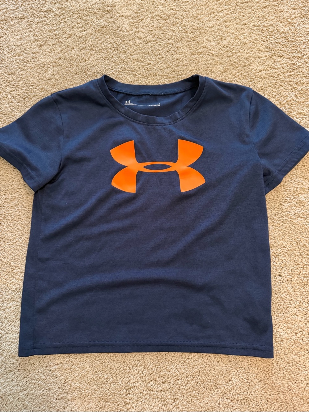 Under Armour Boys' size 6 Navy T-Shirt with Orange Logo